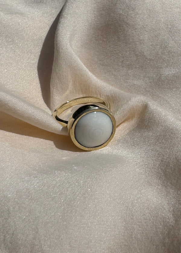 14k Gold Puka Eternity Ring with White Swirl Puka