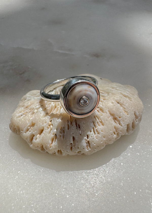 Silver Puka Eternity Ring with 7 Pointer Diamond