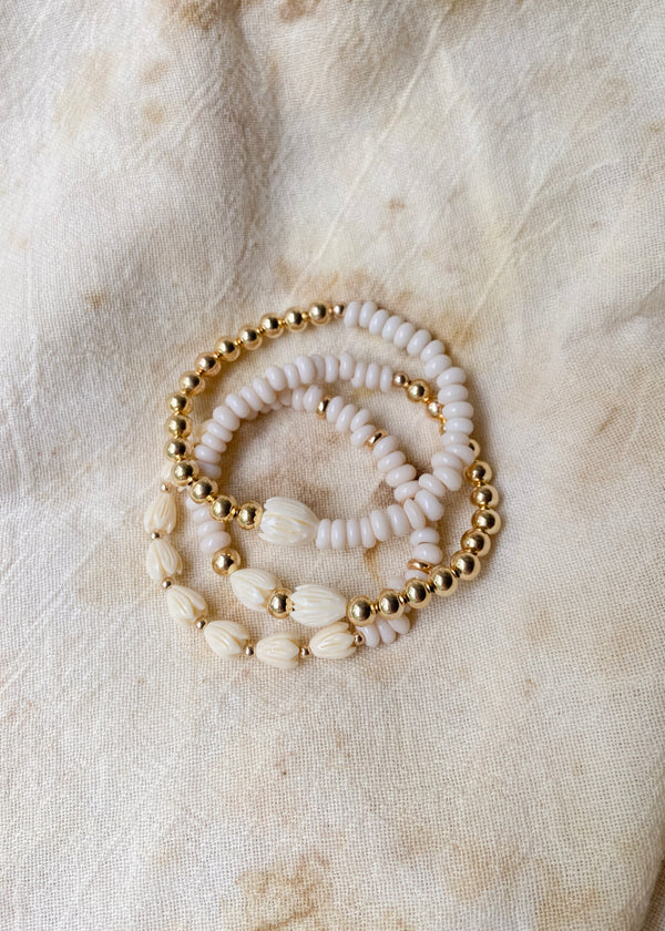 Millie Pico Bracelet - Cream and Gold Beads