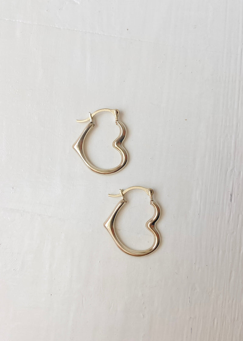 14k Heart Hoops