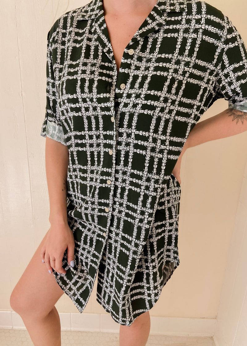 Shirt Dress in Olive Pikake Palaka
