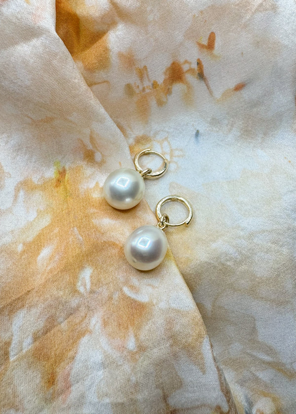 14k Champagne Golden South Sea Pearl Drop (11mm) Charm Earrings