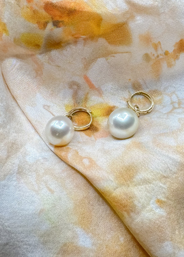 14k Champagne Golden South Sea Pearl Drop (11mm) Charm Earrings