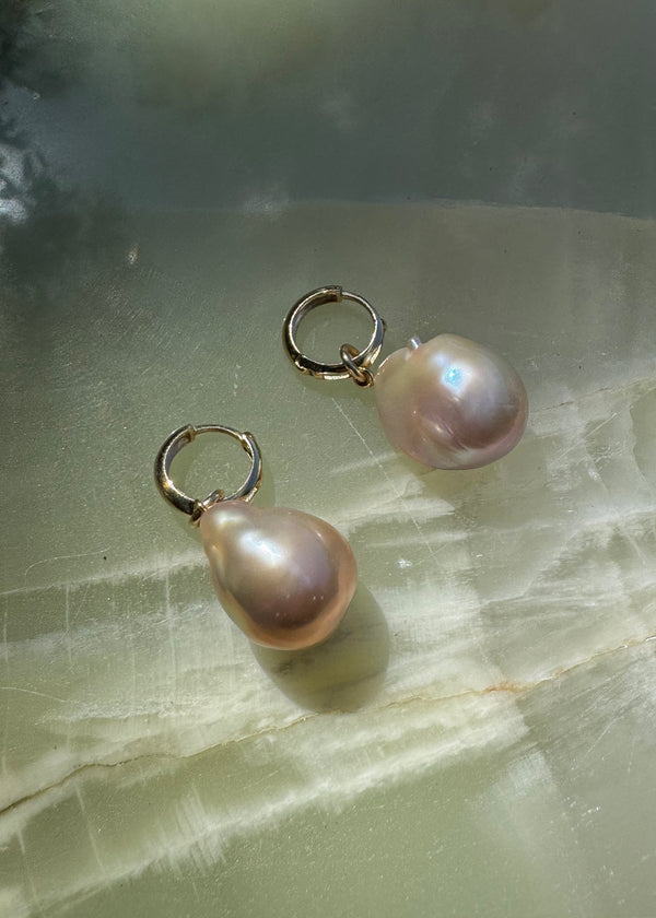 14k Fireball Freshwater Pearl Charm Earrings