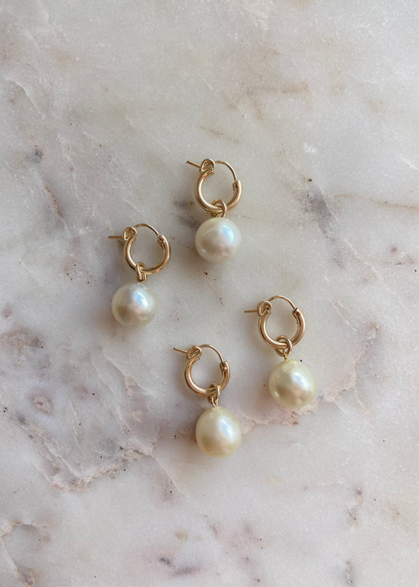 Light Yellow Round South Sea Pearl Charm Earrings