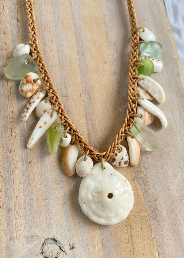 Braided Shell Necklace - Puka & Sea Glass