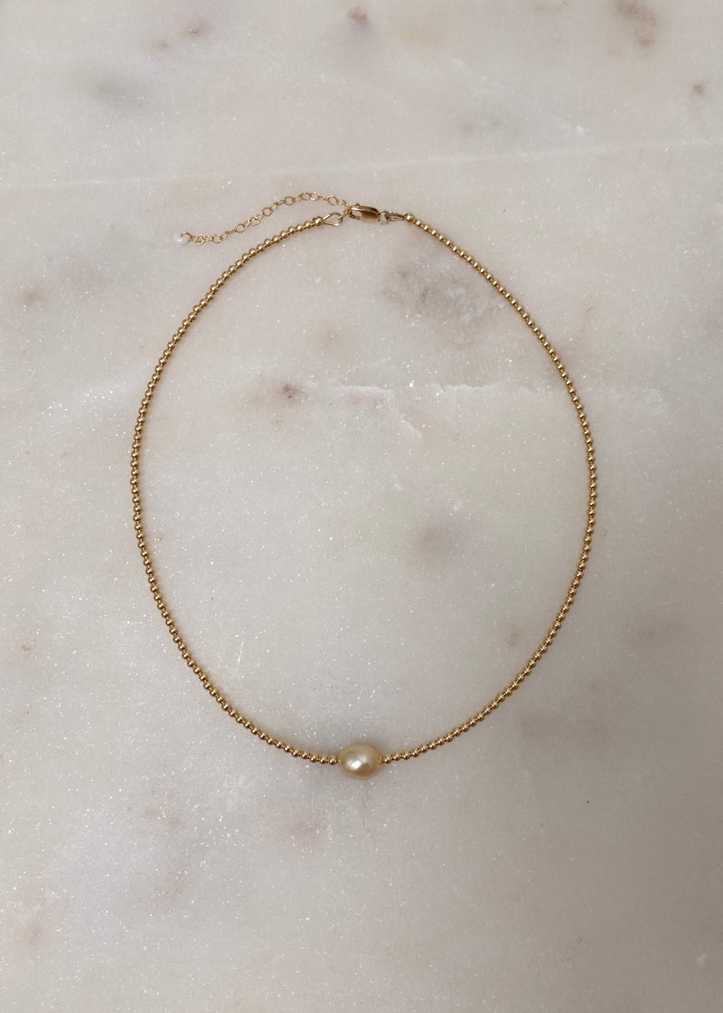 2.5mm beaded necklace with South Sea Keshi Pearl
