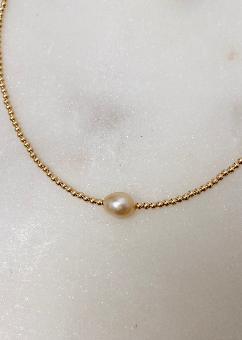 2.5mm beaded necklace with South Sea Keshi Pearl