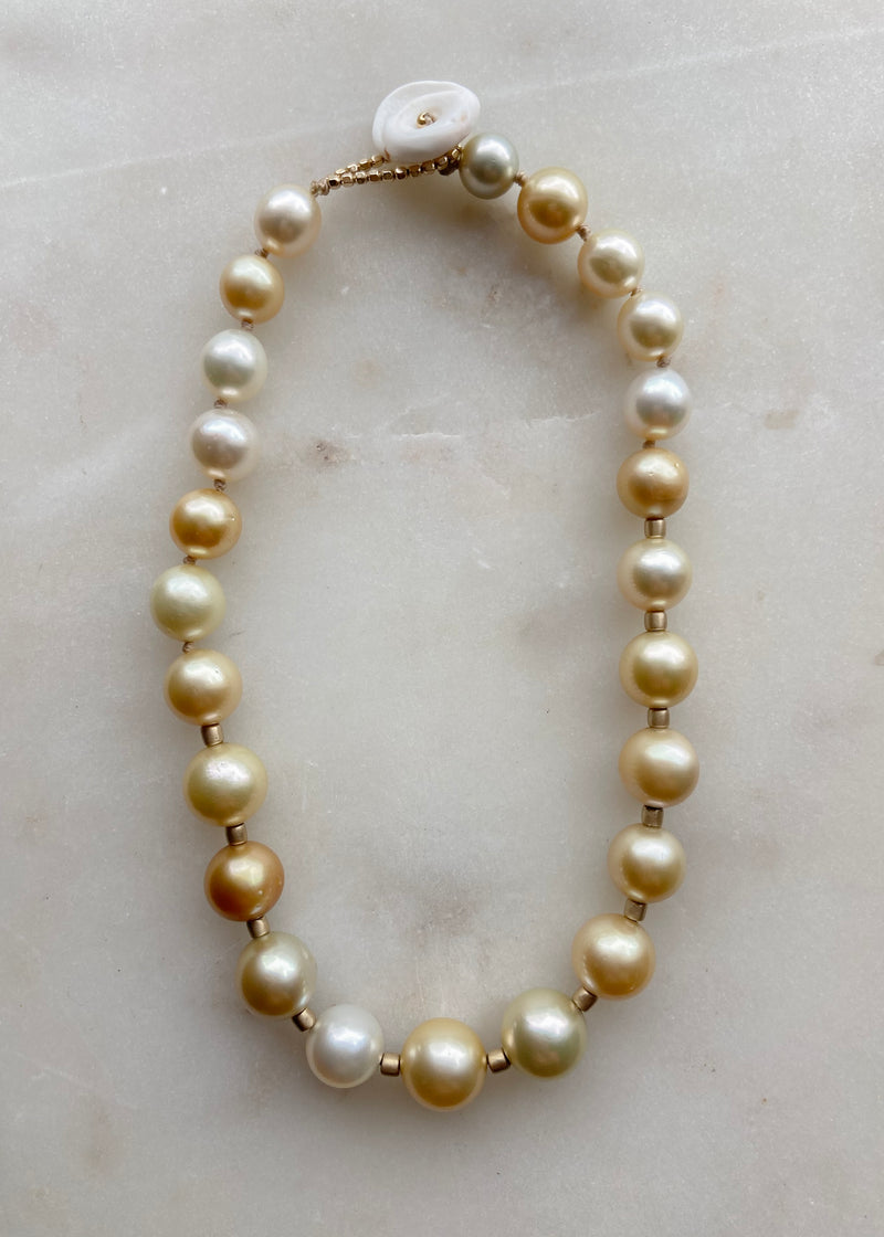 Golden South Sea strand with 14k beads
