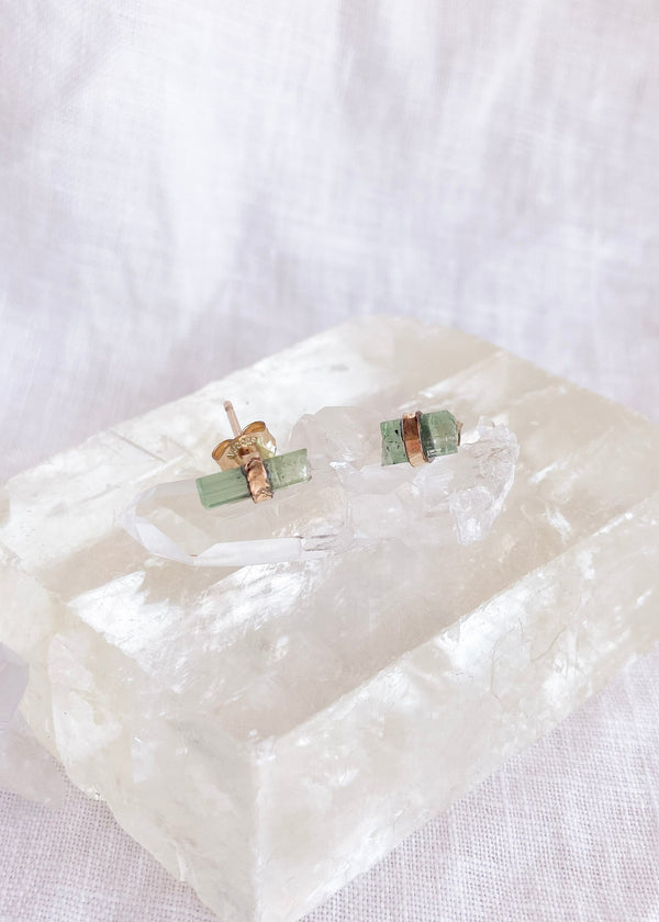 Green Tourmaline Arrow Wrapped Studs