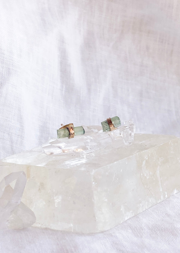 Green Tourmaline Arrow Wrapped Studs
