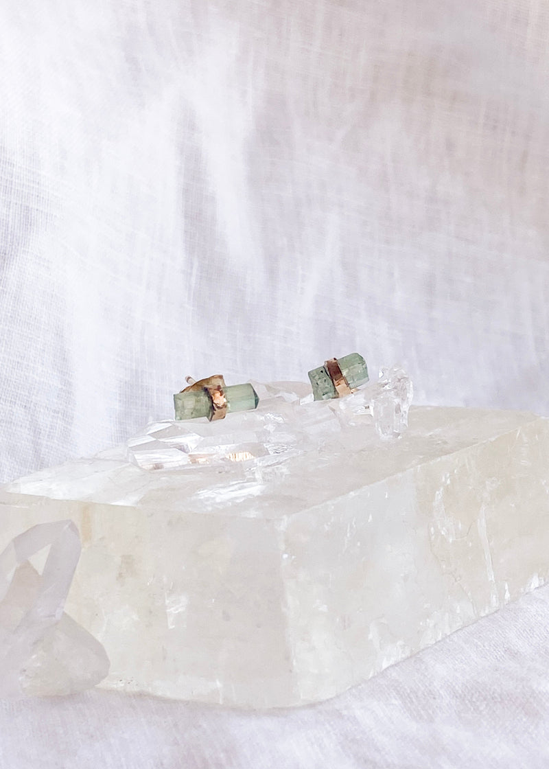 Green Tourmaline Arrow Wrapped Studs