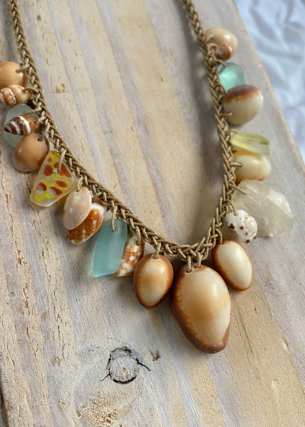 Braided Shell Necklace - Cowrie & Sea Glass