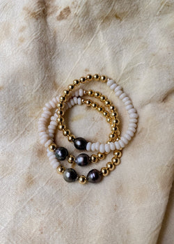 Millie Pico Bracelet - Cream and Gold Beads