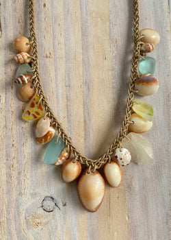 Braided Shell Necklace - Cowrie & Sea Glass