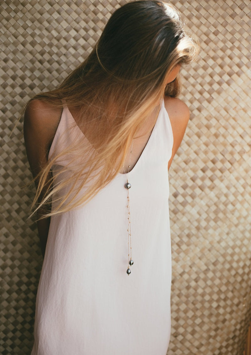 Overhead 3 Tahitian Pearls on Metallic