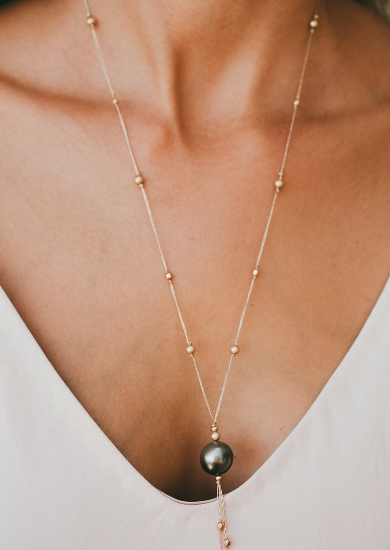 Overhead 3 Tahitian Pearls on Metallic