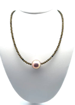 Green Saphire and Pink Edison Pearl Necklace