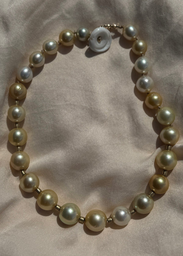 Golden South Sea strand with 14k beads