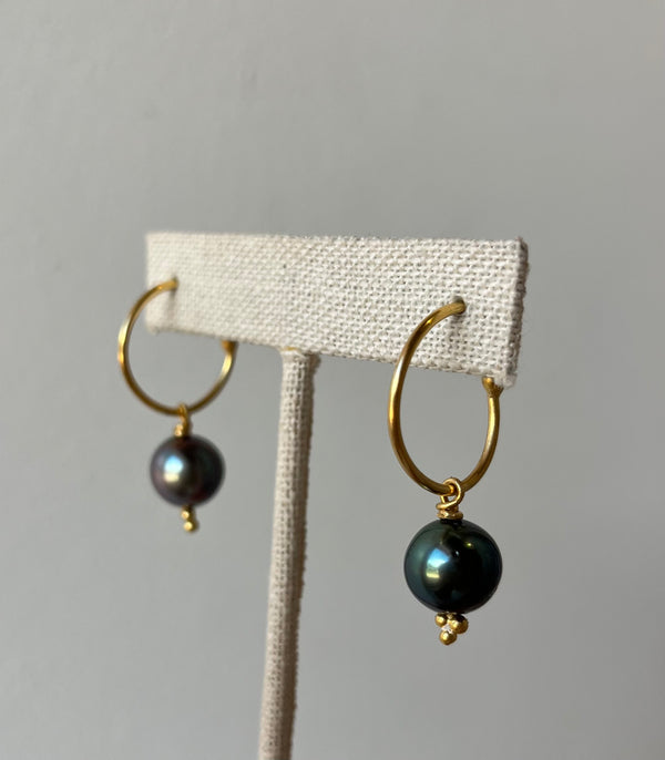 22K Tahitian Pearl Gold Hoops