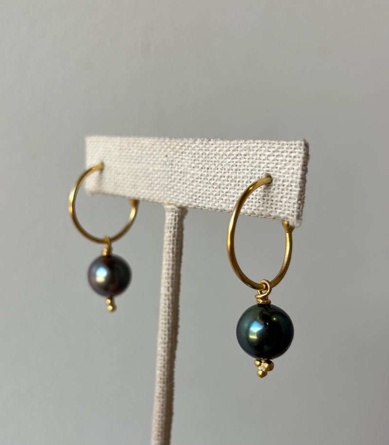 22K Tahitian Pearl Gold Hoops
