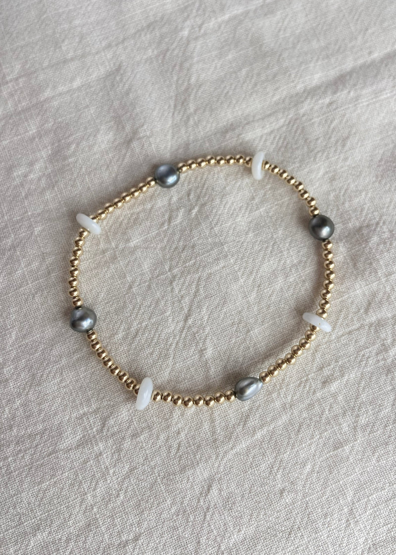 Stretchy 2.5mm Puka and Pearl Bracelet