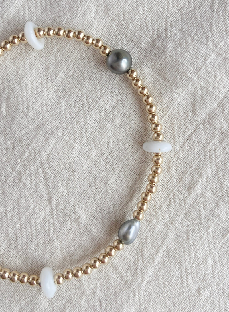 Stretchy 2.5mm Puka and Pearl Bracelet