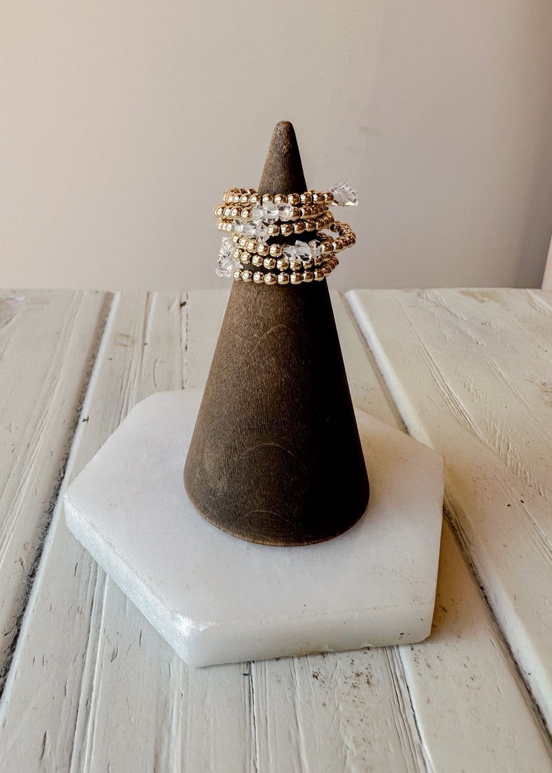 Tiny herkimer beaded stretch ring