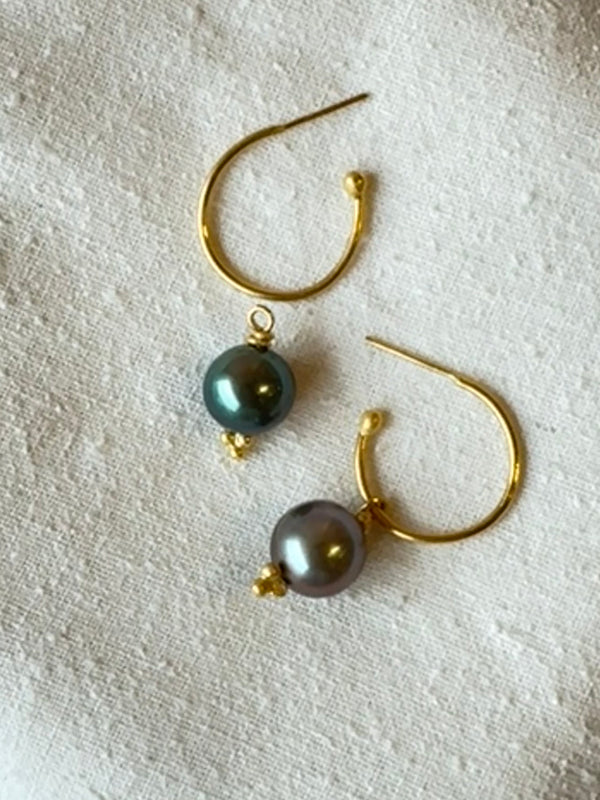 22K Tahitian Pearl Gold Hoops