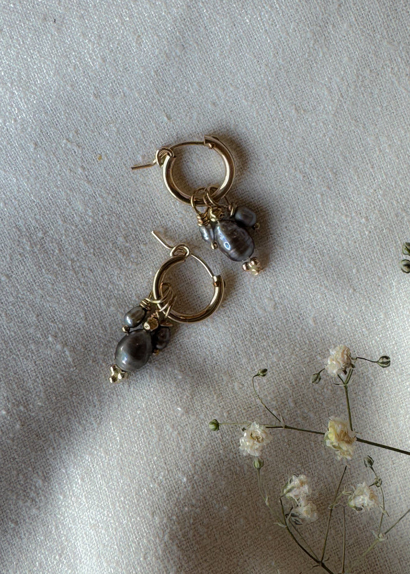 Charm Hoops- Tahitian Pearl