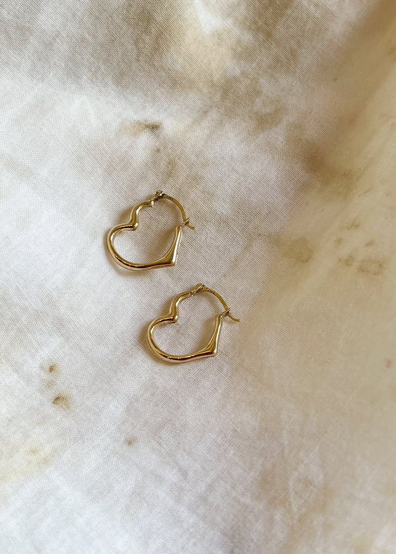 14k Heart Hoops