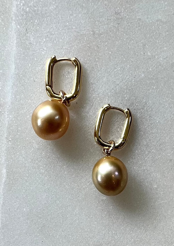 Golden South Sea Pearl U Hoops