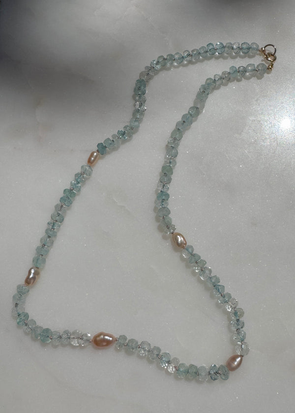 Saylor - Aquamarine with Pink Keshi Pearls