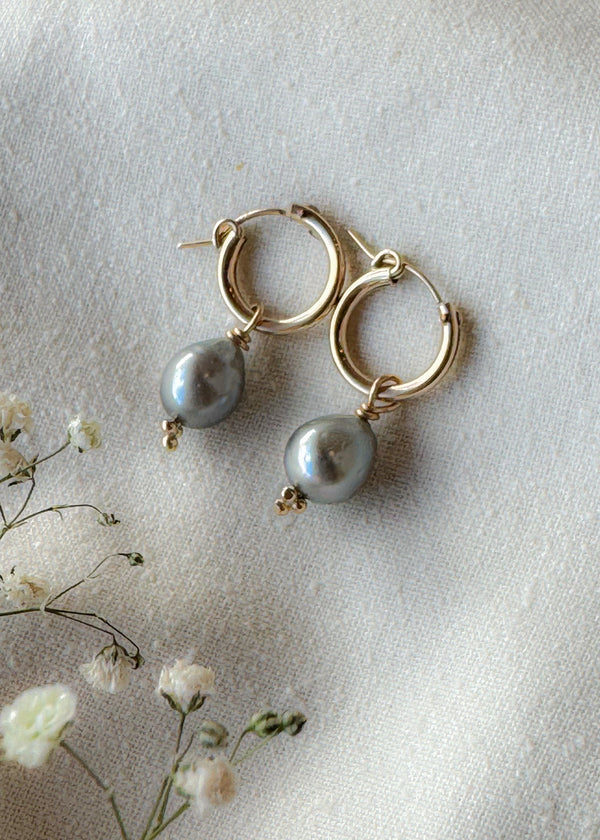 Charm Hoops- Tahitian Pearl
