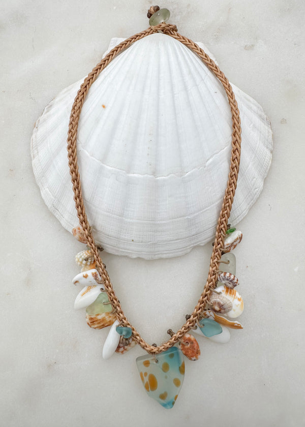 Braided Shell Necklace - Speckled Sea Glass