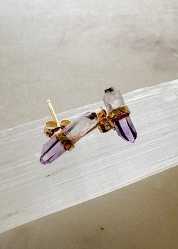 14k Arrow Wrapped Amethyst Studs