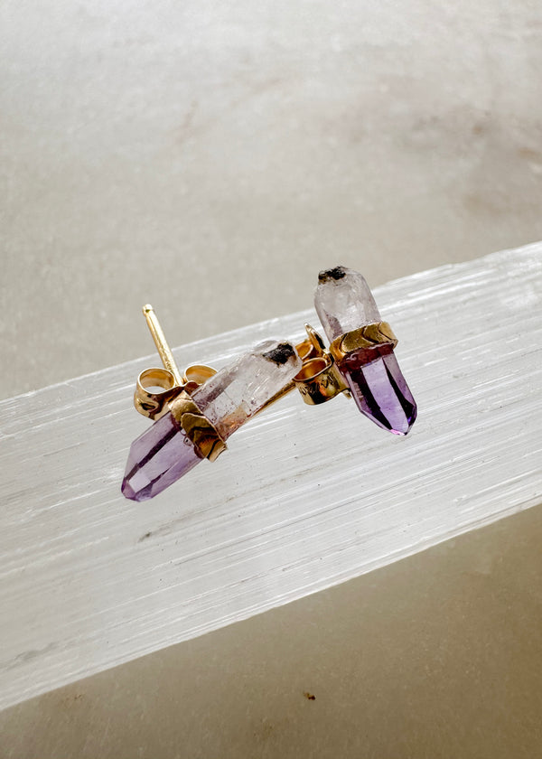 14k Arrow Wrapped Amethyst Studs