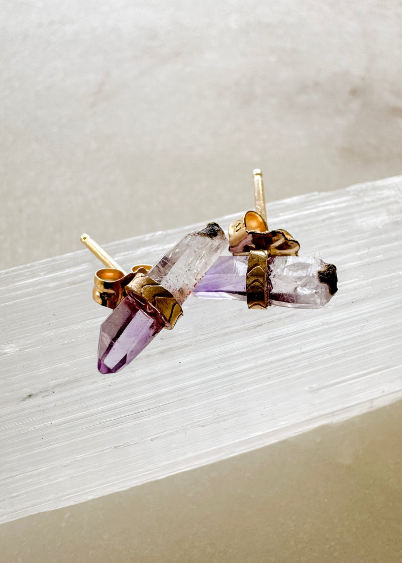 14k Arrow Wrapped Amethyst Studs