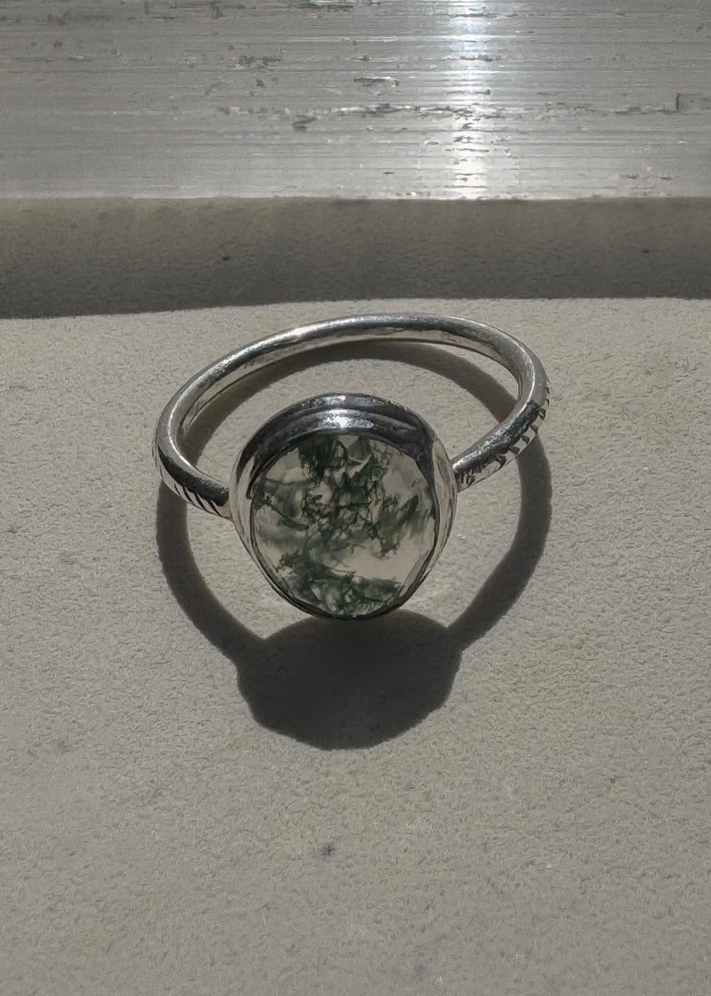 Moss Agate Ring Sterling Silver