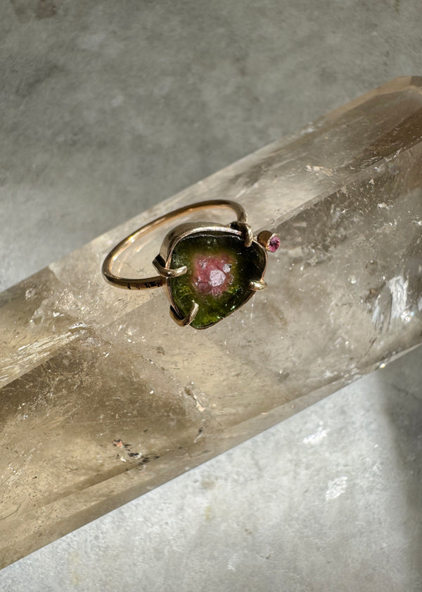 14k Watermelon Tourmaline Ring with Pink Sapphire
