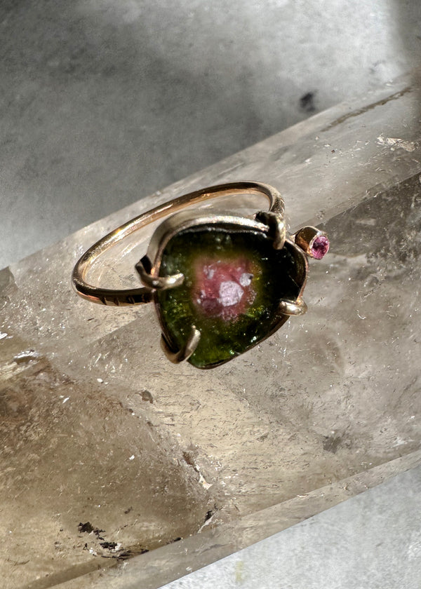 14k Watermelon Tourmaline Ring with Pink Sapphire