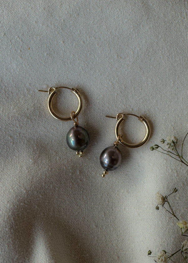 Charm Hoops- Tahitian Pearl