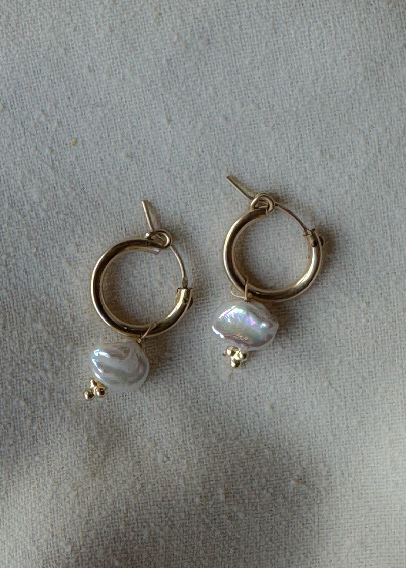 Berry Charm Hoops - White Keshi Pearls