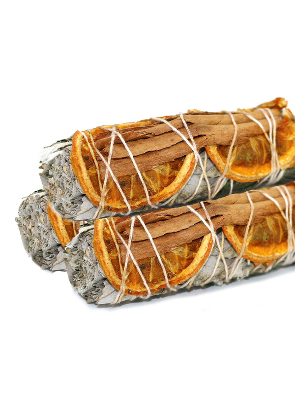 White Sage, Cinnamon & Orange Smudge Stick Bundles (4 in.)