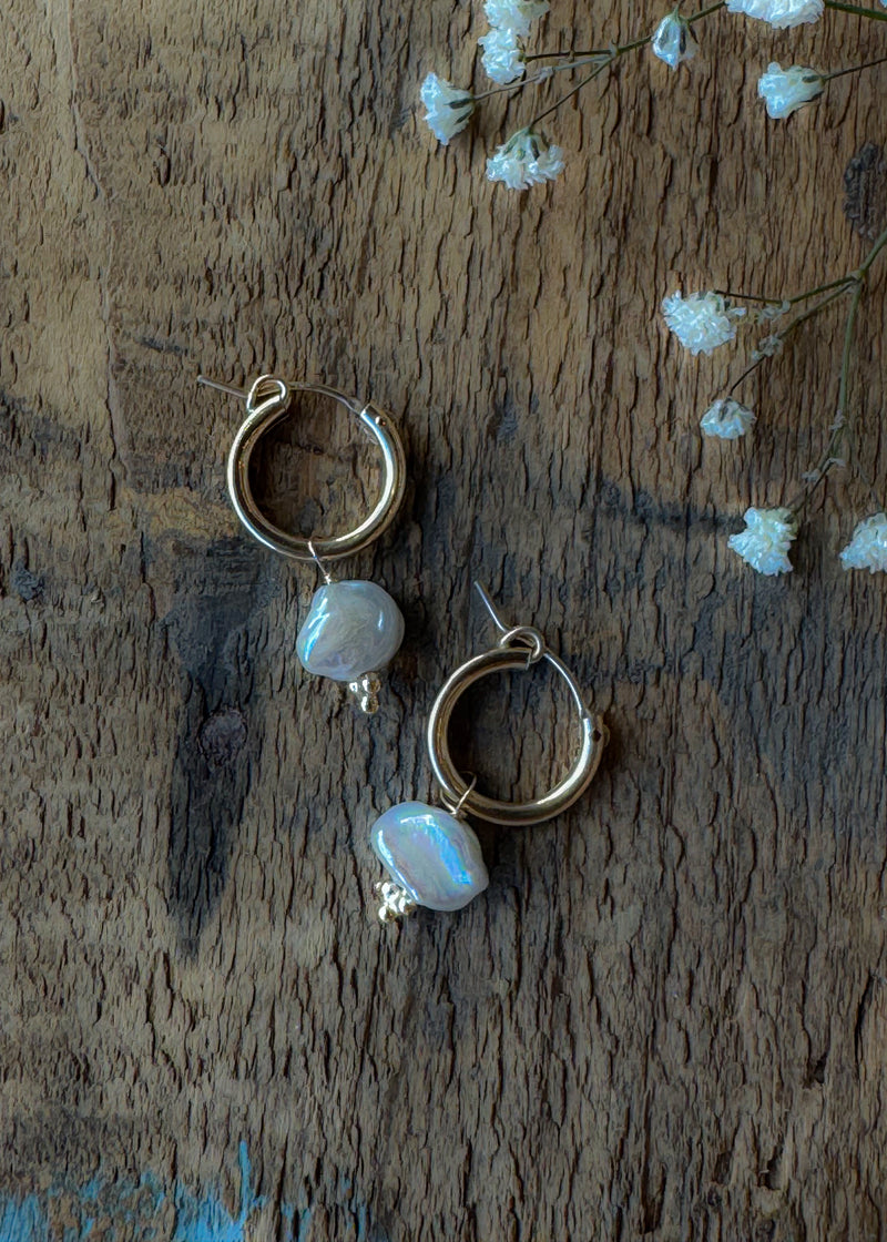 Berry Charm Hoops - White Keshi Pearls