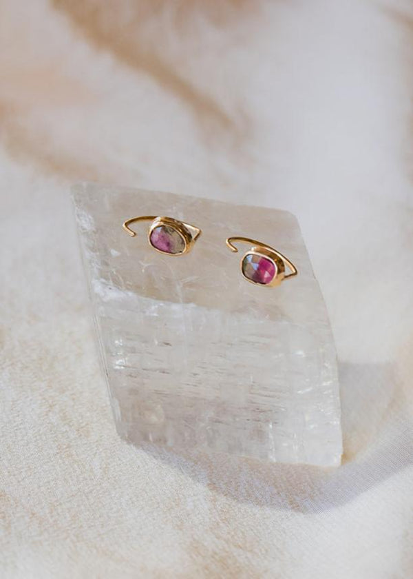 14k Watermelon Tourmaline Huggies