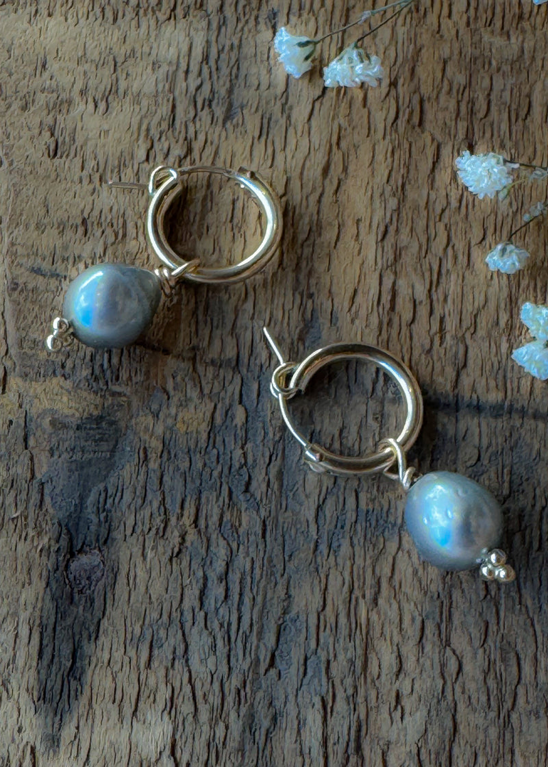 Charm Hoops- Tahitian Pearl
