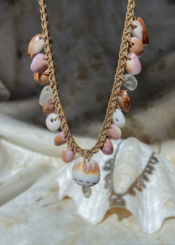 Braided Shell Necklace - Puka, Sea Glass, & Cowrie shell pieces