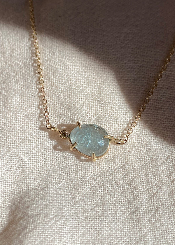 Aquamarine and Champagne Diamond in 14k Gold