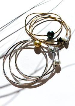 Wave Bangle Set with Pearls